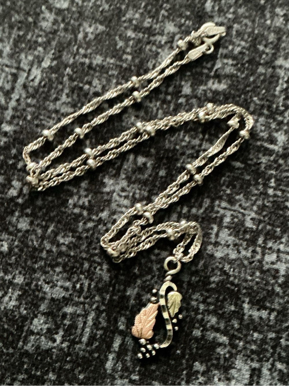 Vintage Black Hills Gold 925 12K Leaf And Vine Pendant on Sterling Chain